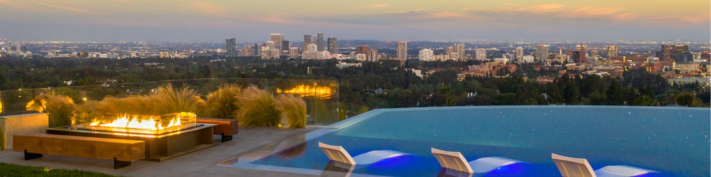 Dusk view over Los Angeles from a hillside estate